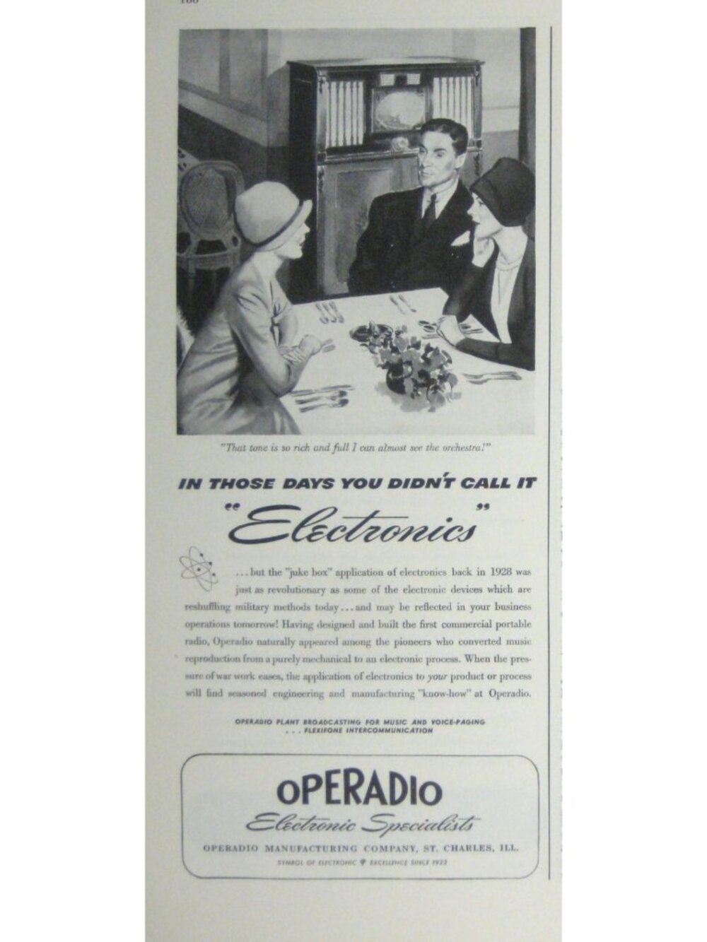 Operadio 1944 Vintage Print Ad Electronica Electronic Specialists Women Table Ra